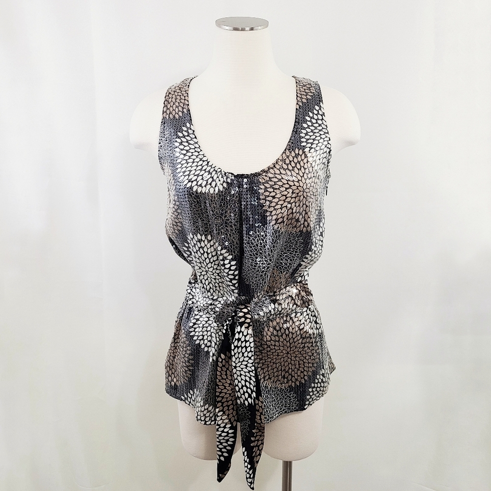 Tory Burch Brianna top Chrysanthemum floral sequin silk tank size 6